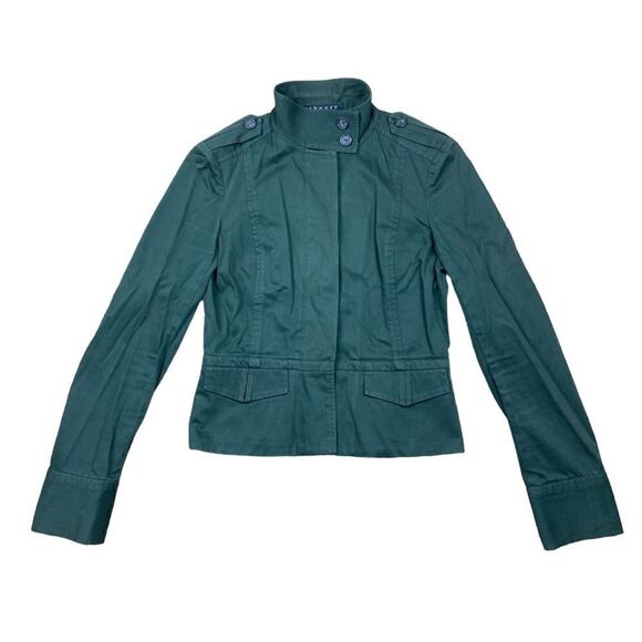 Theory Green Military-Style Fitted Blazer with Piping Detail - Picture 1 of 4